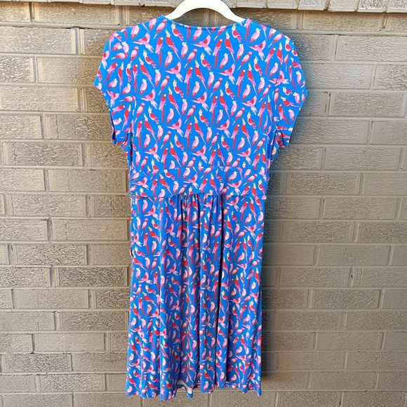 Boden Lola Jersey Stretch Blue Wrap Dress Parakeet Cockatiel- 12P - Picture 3 of 9